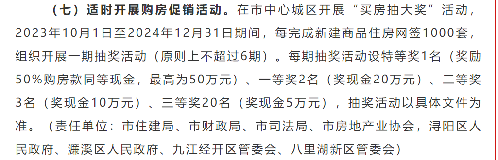 最高50万元！江西九江“买房可抽大奖”，此前已发放购房补贴近亿元